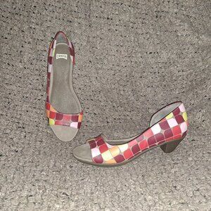 CAMPER-Twins D'orsay Open Toe Pumps-Mod Geometric Leather-Sz 38-Near Mint